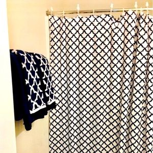 NEW Pottery Barn Navy Blue & Cream Trellis Shower Curtain 72x72
